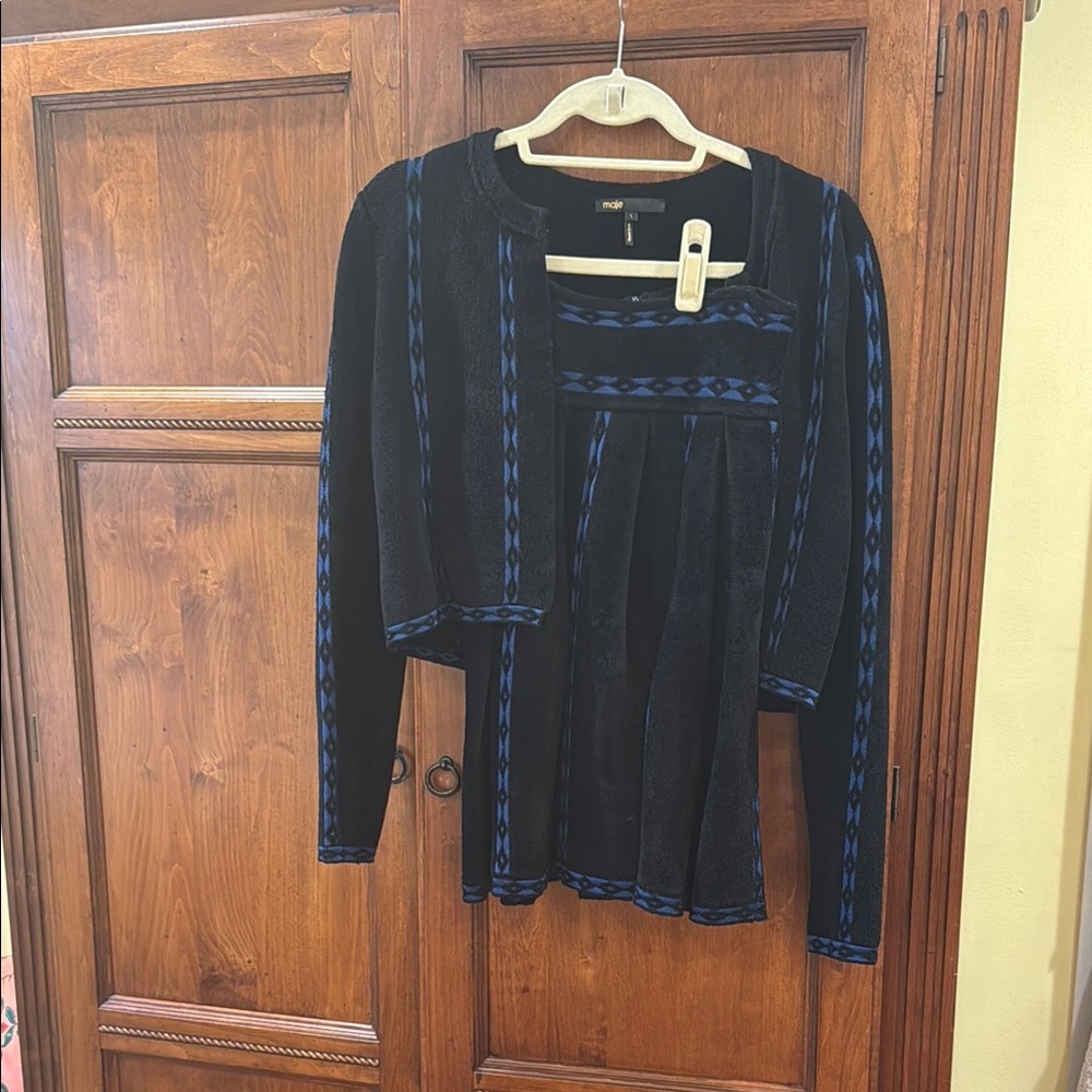 Maje Black and Blue Jacket Skirt Set